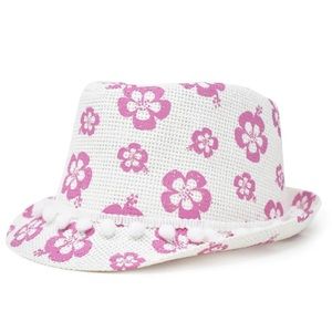 The Original Flap Happy UPF 50+ Fedora Club Hat in Wild Hibiscus Med (6-12 M)